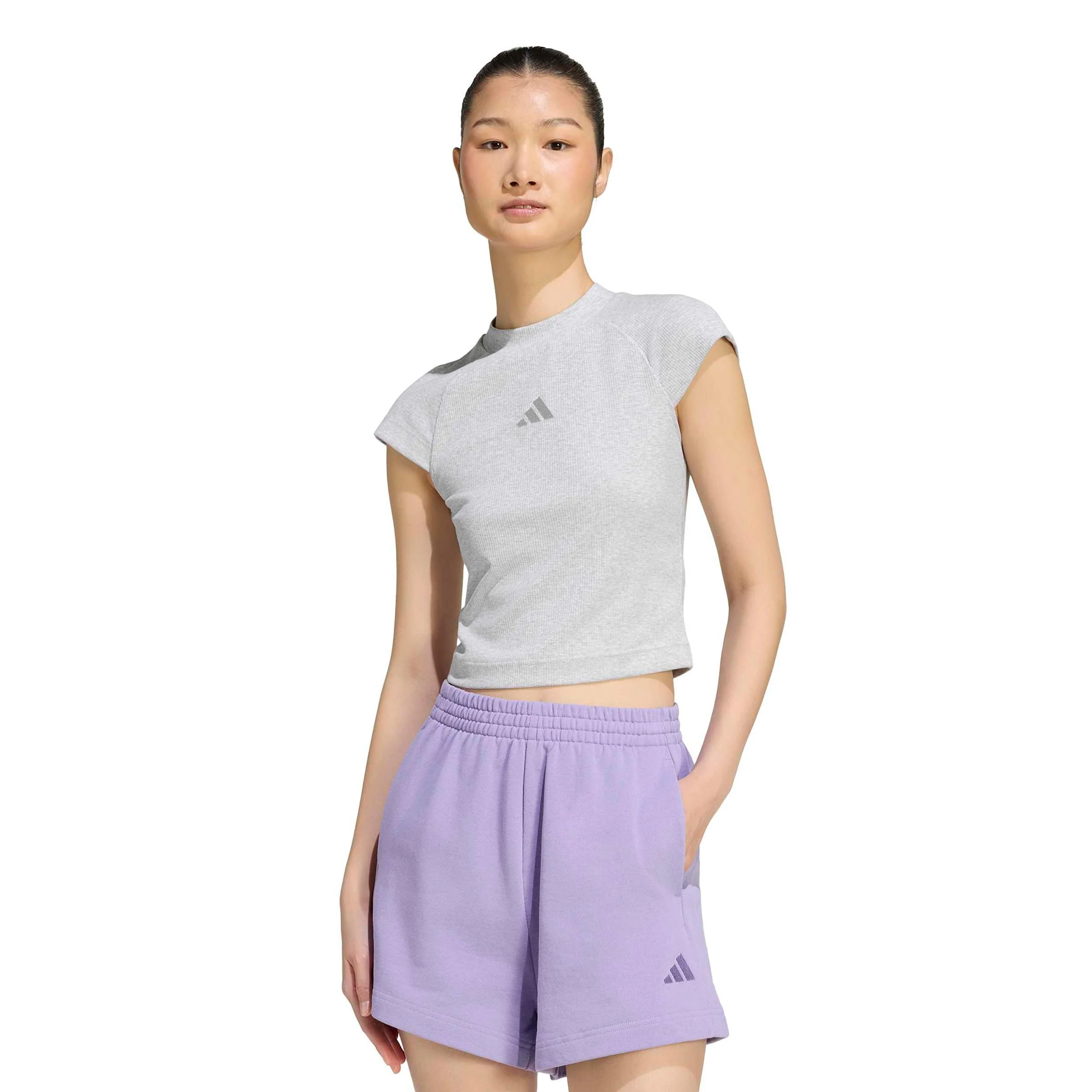 Ribbed Camiseta de manga corta Mujeres - gris claro